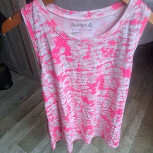 Reebok Tank Top Womens Large Sleeveless Pink Tie Dye Athletic Shirt White